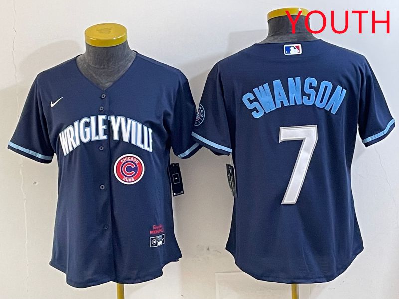 Youth Chicago Cubs #7 Swanson Blue City Edition Game 2025 Nike MLB Jersey style 7->youth mlb jersey->Youth Jersey